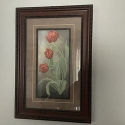 Pictures, 2 Framed Pictures Of Flowers.
