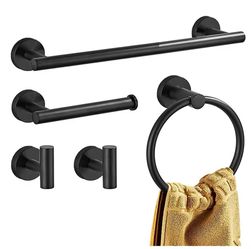 Wall Mount Matte Black Bathroom Hardware Set Stainless Steel Towel Bar Towel Ring Paper Holder Hook Modern Bath Accessories Set