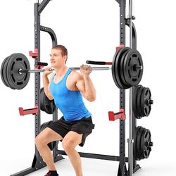 Power Cage Squat Rack with Pull Up Bar & Dip Bar, Adjustable Power Zone Rack Stand Barbell Rack for Weight Plate and Olympic Bar Storage Home Gym