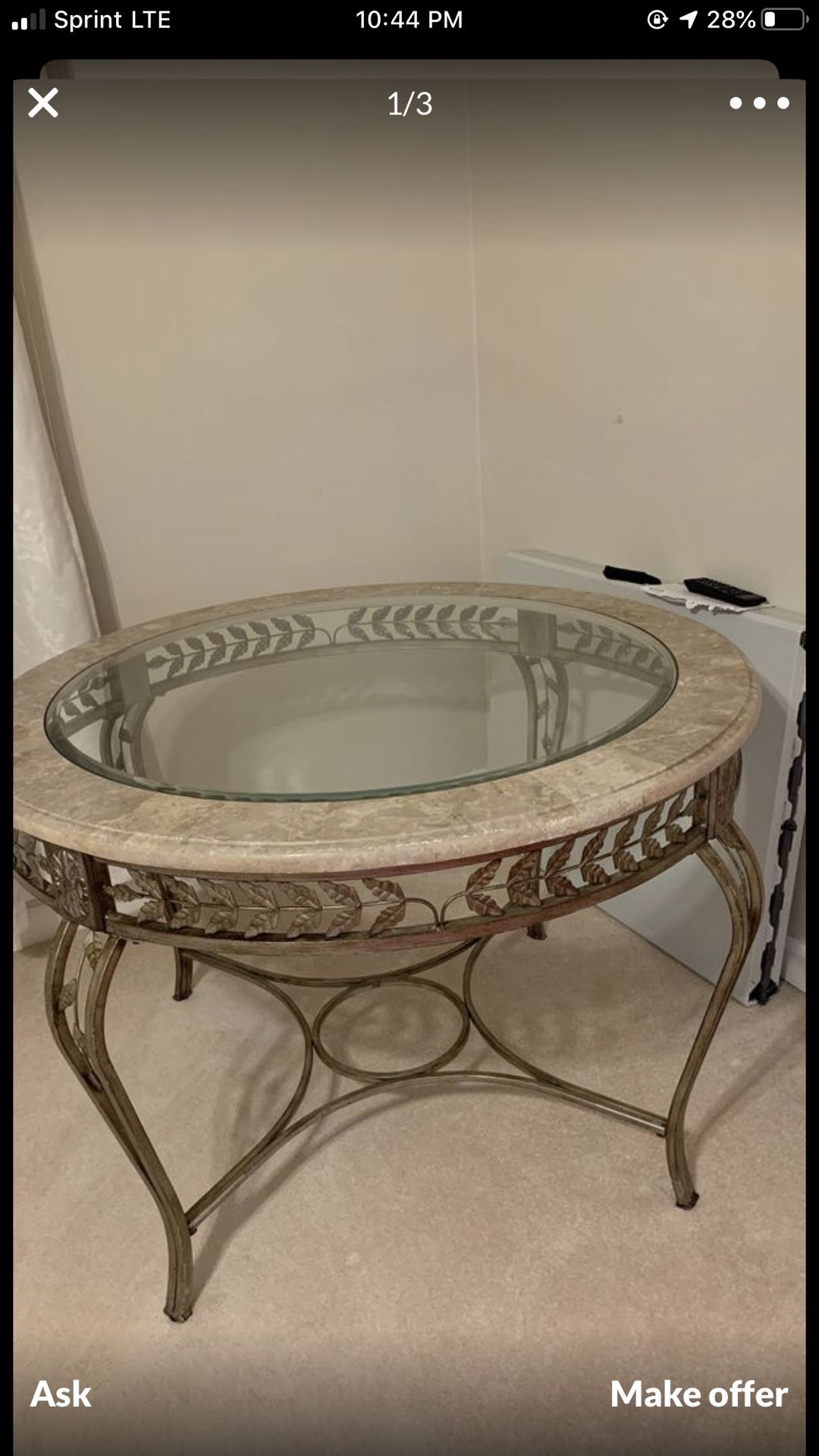 Glass table marble trim kitchen table