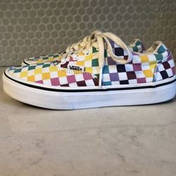 Girls Rainbow Checkerboard Lace Up Vans Tennis Shoes - Size 3
