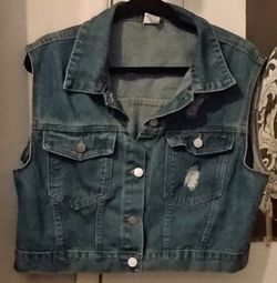 Distressed denim jean jacket 2xl