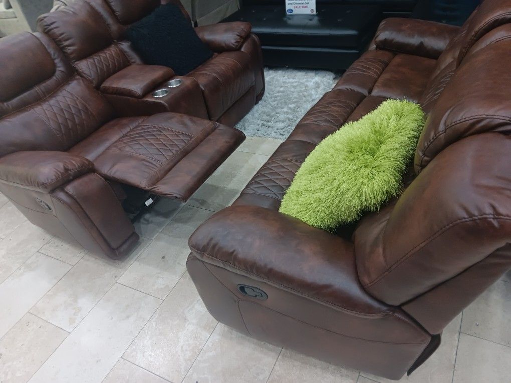 *Labor Day Now*Santiago Brown Leather Reclining Sofa/Loveseat Sets