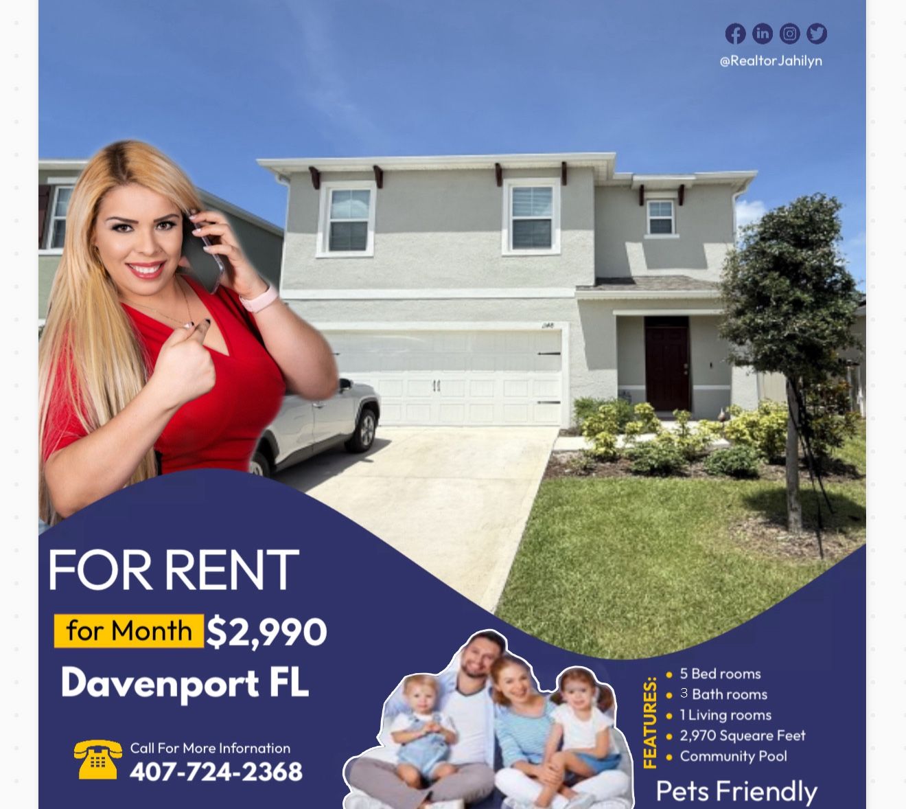 🏡 ¡Casa en Renta en Davenport FL! 💵 $2990 al mes 📍 Ubicación ideal‼️