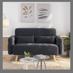 Yaheetech 46" Small Modern Fabric Sofa Loveseat Mid Century 2 Seater Sofa Couch with Lumbar Pillows, Solid Wood Legs for Living Room, Small Space, Dor