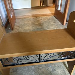 Wooden Bench With Metal Design 