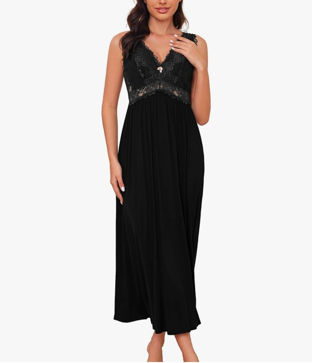 Womens Long Nightgowns Lace Sexy Lingerie V Neck Nightie Sleep Dress Sleeveless Sleepwear for Elegant Women(small)