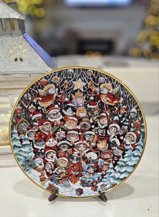 😽🎅Franklin Mint Heirloom "Santa Claws" 24k Gold Trimmed Plate🎅😽

