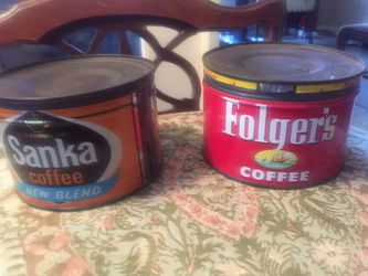 2 vintage cans of coffee; Folgers and Sanka