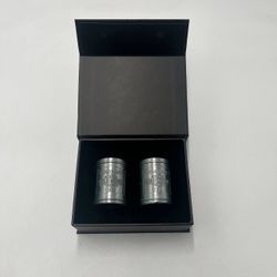 Harley Davidson Oil Can Pewter Shot Glass Set 2 w/ Box Roadhouse Collection