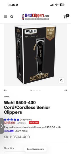Wahl 8504-400 Cord/Cordless Senior Clippers