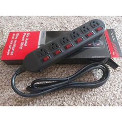 Power Strip 6-Outlet Extension Overload Protector Independent Switches