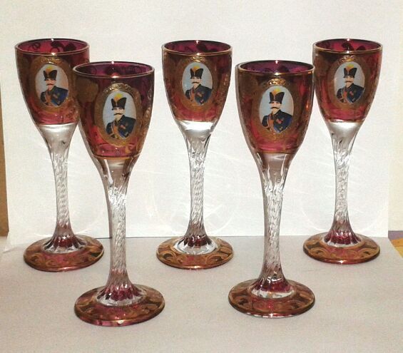 Rare Nasser al-Din Shah Qajar Persian Czar Crystal Cognac Glasses