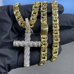 10k Gold Filled Chino Link Chain With Cross Pendant 