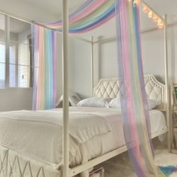 Full size kids canopy bed set with Serta Perfect Sleeper mattress