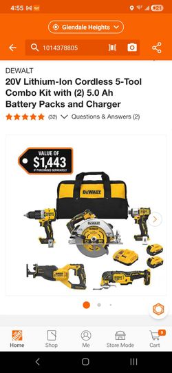 DEWALT
20V Lithium-Ion Cordless 5-Tool Combo Kit with (2) 5.0 Ah Battery Packs and fast Charger