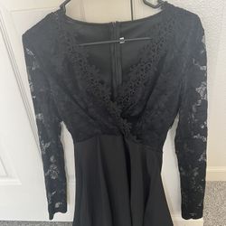 Long Sleeve Lacey Black Dress