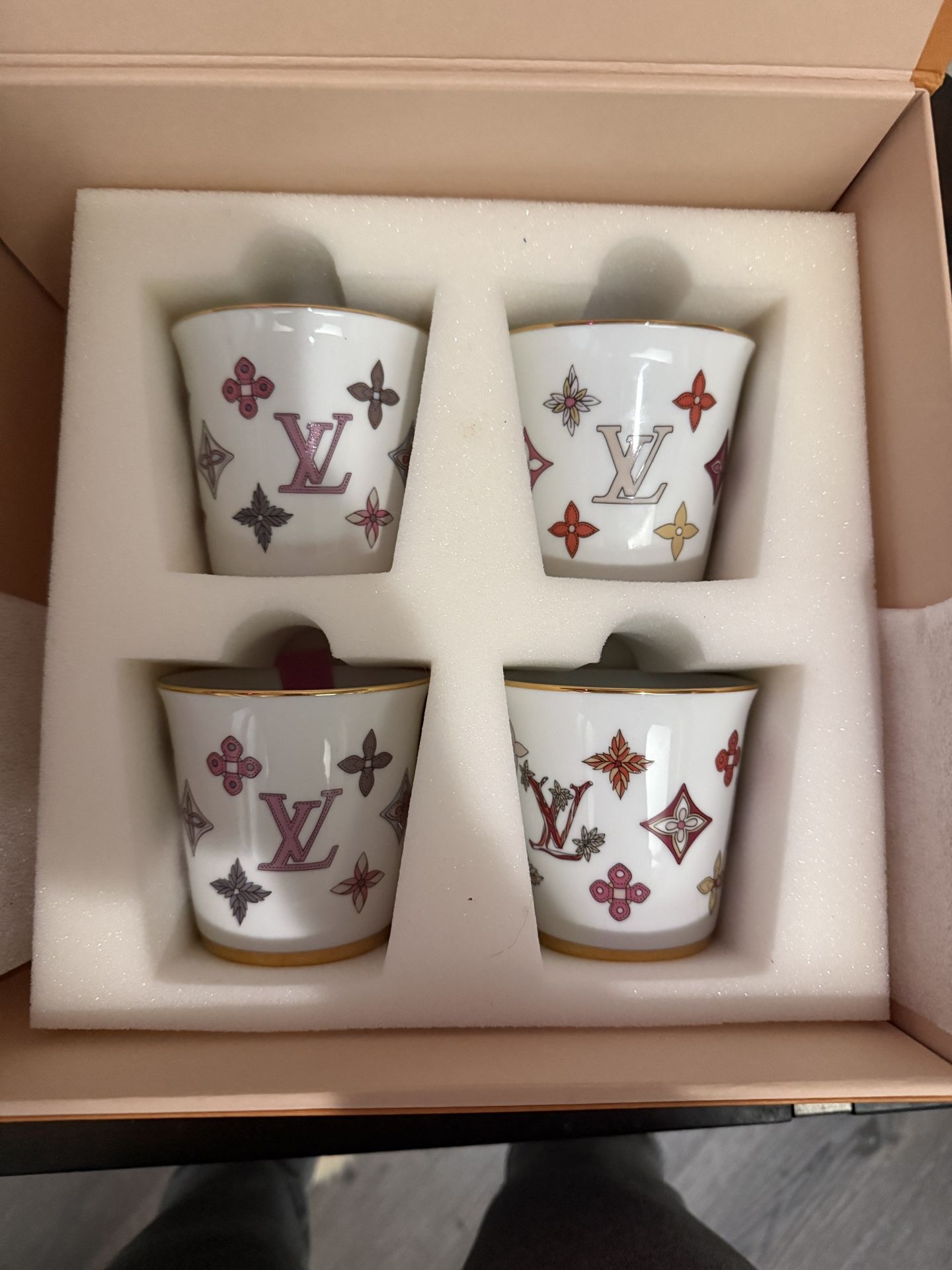 Louis Vuitton Porcelain Goblet Cup Set (4-Piece, Valentine Edition) – Never Used, Boxed