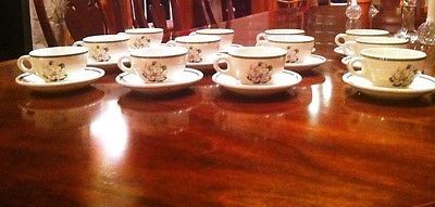 VINTAGE SYRACUSE CHINA COFFEE CUP/SAUCER SET. DOGWOOD, GARDENIA, MAGNOLIA FLOWER. SET OF 12. MINT CONDITION.