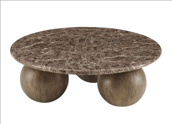 Brand New Gorgeous brown marble coffee table with spherical base