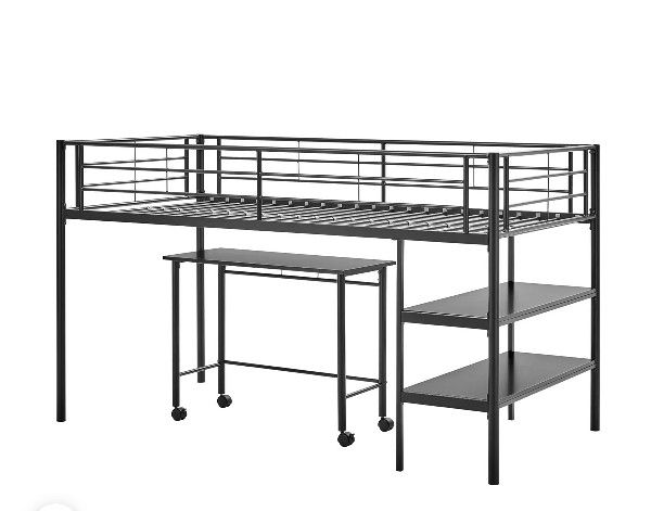 Twin Low Loft Bed with Desk ( Slight Damage Pic#5) Preassembled