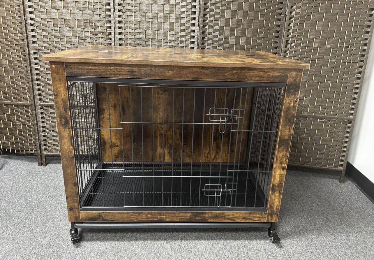 Wooden Dog Crate, With Wheels And Drop Tray, On Sale