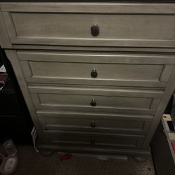 Grey Wooden 5 Drawer Dresser