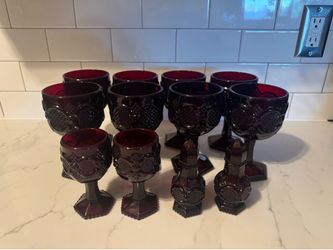 Avon 1876 Cape Cod Ruby Red Glass Goblets and Shakers Set