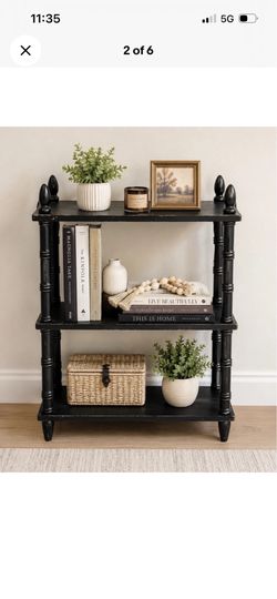 Vintage Black 3-Tier Spindle Bookcase
