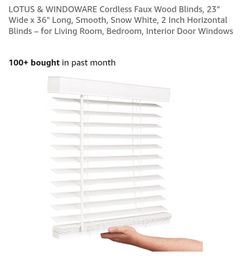 NEW CORDLESS FAUX WOOD BLIND 23" WIDE x 36" LONG