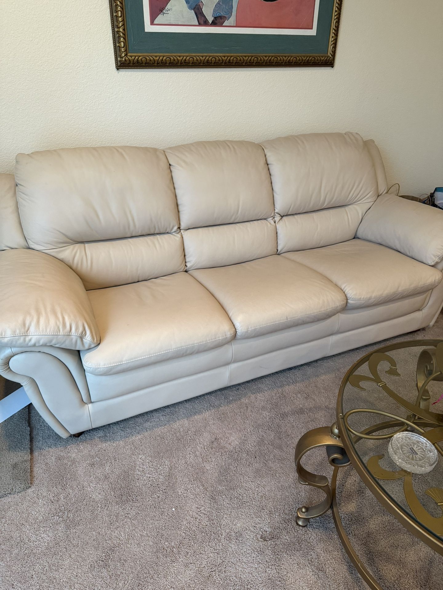 Beige Leather Sofa