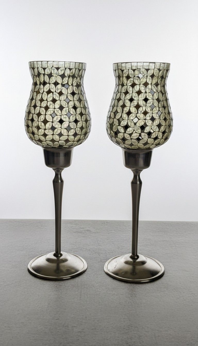 Sparkle & Shine! ✨ Elegant 16" Iridescent Mosaic Candle Holders (Pair!)