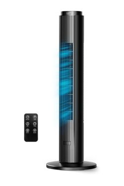 Tower Fan for Bedroom, 23dB, 90°oscillating, Smart Control, Black 4 Modes 4 Speeds up to 25ft/s that Blow Cold Air
