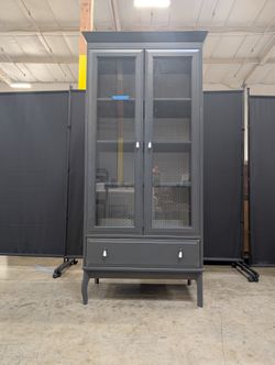 Modern Dark Grey Ikea Display Cabinet with Glass Doors