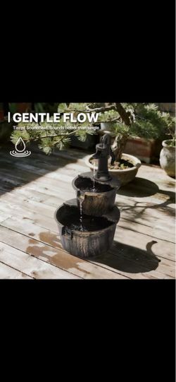 Bronze Polypropylene Outdoor 11 L 2-Tiered Fountain Barrel Garden Waterfall with Electric Pump
