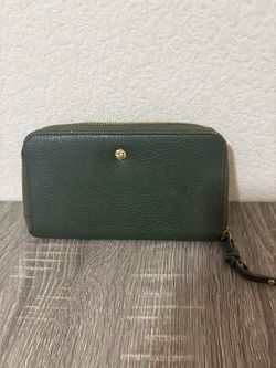Green Leather Zip-Around Wallet Wristlet
