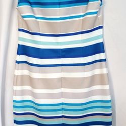 Calvin Klein Sheath Dress Size 6 Blue, White, And Khaki Striped, Like New