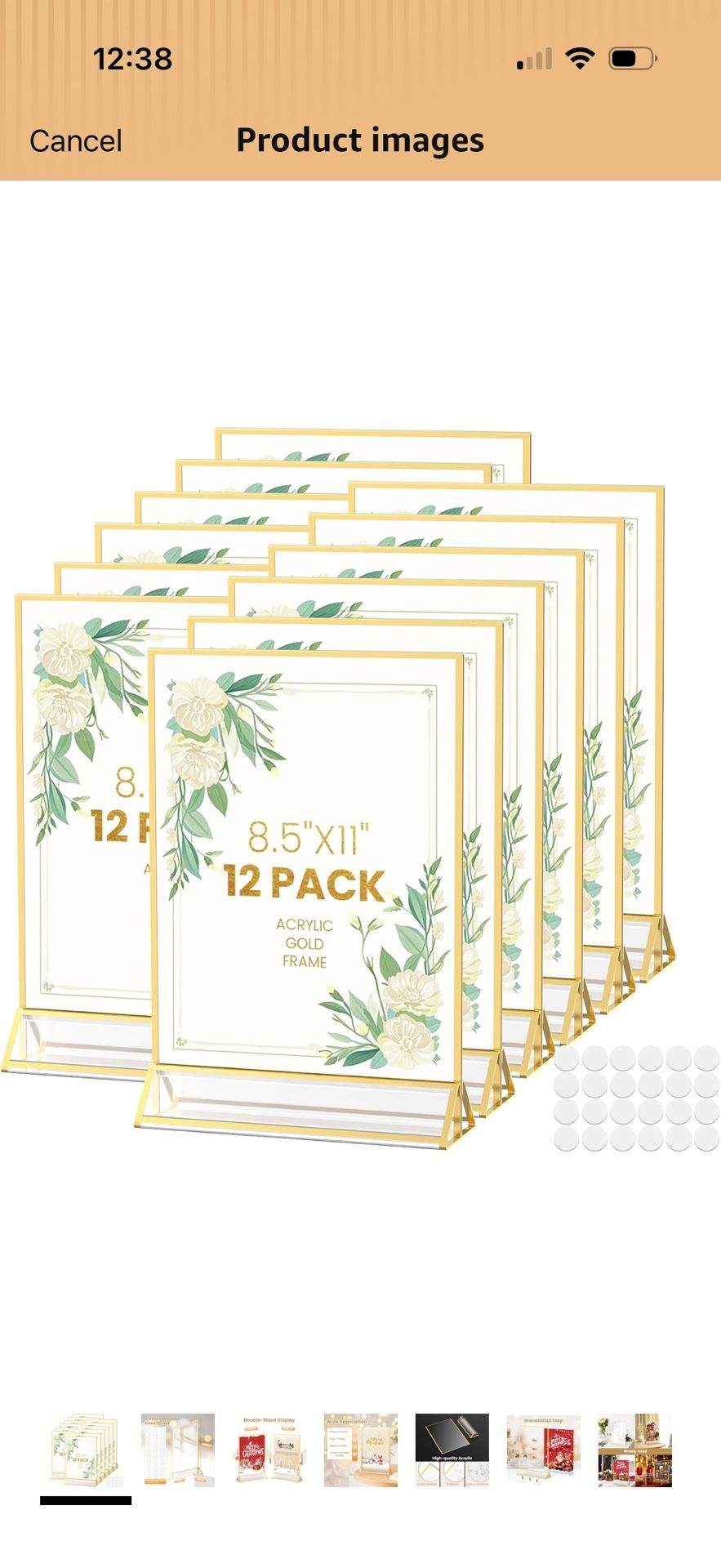 Acrylic Sign Holder 8.5x11 Gold Frames Double-Sided Gold Picture Frames for Flyer Menu Wedding Table Number Christmas Photo Frame with Glue Dots - 12