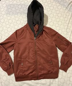 Forever 21 Burgundy Bomber Jacket with Hoodie 
