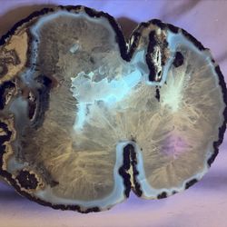Polished Agate Slice  - White/Blue/Red UV Fluorescence