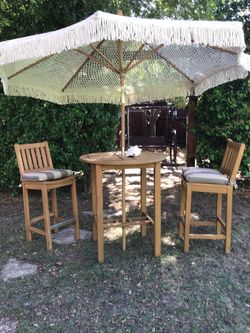 Refinished Solid Teak Bar-Height Bistro Set – 3 Piece Patio Set