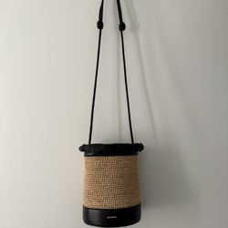 Jil Sander Leather Trimmed Raffia Bucket Bag