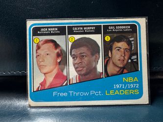 1972-73 Topps Basketball Card #174 featuring NBA Free Throw Percentage Leaders Jack Marin, Calvin Murphy, and Gail Goodrich.