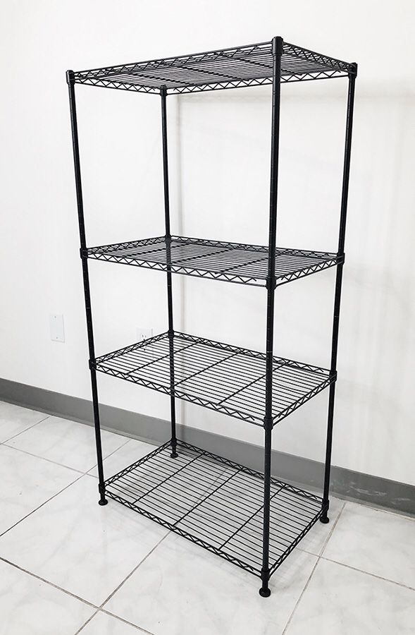 (NEW) $35 Small Metal 4-Shelf Shelving Storage Unit Wire Organizer Rack Adjustable Height 24x14x48”