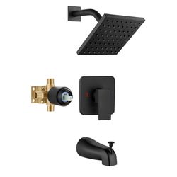 Heyalan Shower Faucet Set with Tub Spout, Bathtub and Shower Trim Kit with Valve, Single Handle Bathroom Shower Faucet Set 6 Inch Square Rainfall Show