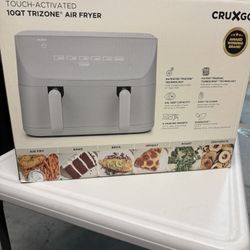 CRUXGG 10qt Dual Basket Tri-Zone Air Fryer Gray: 1700W, Cool Touch Handle, Includes Fry Basket & Crisping Tray