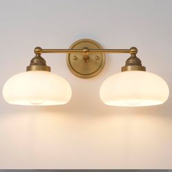 Vintage 2-Lights Sconces Wall Lighting with Milk White Glass Shade, Double Arm Wall Lamp Fixture for Living Room Dining Room Bedroom Hallway