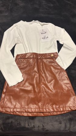 Girls size 8-10 brown skirt and white long sleeve
