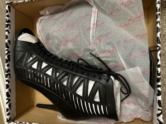 Anne Michelle Black Cage Lace-Up Heels
