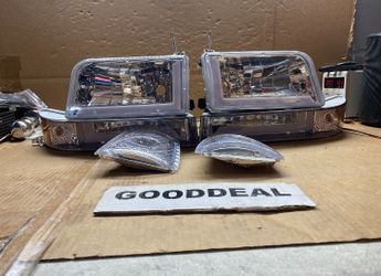 #71 Fit 92-96 Ford F150/250/350 Chrome/Amber LED Headlight 